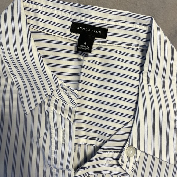 Ann Taylor Blue Striped Sleeveless Button Up Blouse Size 4 - Picture 2 of 7